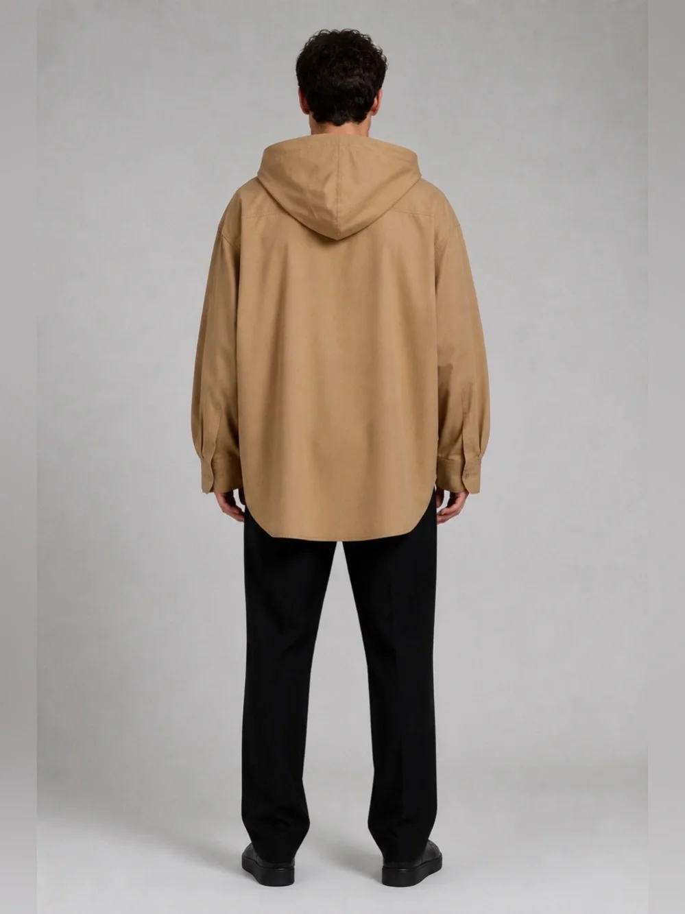 Comeforbreakfast Hooded Oversized Shirt Men’s Large Sand Cotton Drill Shacket